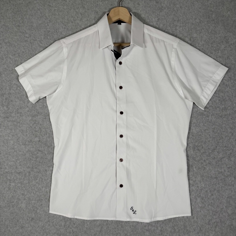 State & Liberty Button Up Shirt Mens Medium White Performance Athletic Office